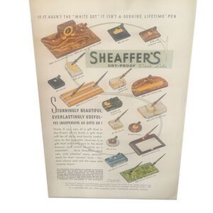 Vintage 1938 Sheaffer’s Dry Proof Desk Set Ad Advertisement